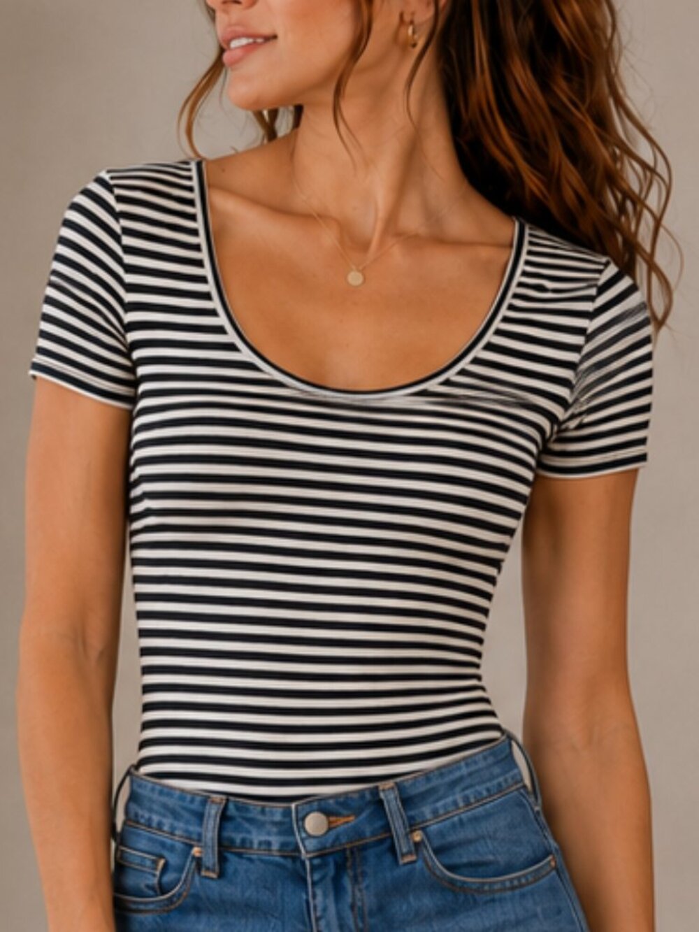 American Apparel Black & White Striped Bodysuit Size S